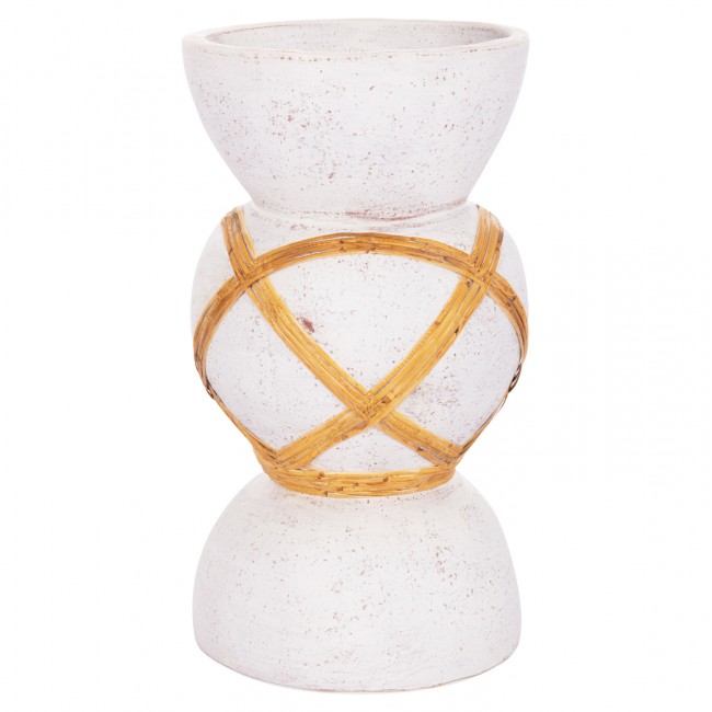 Διακοσμητικό βάζο δαπέδου "MAYNARD" από fiber cement/rattan σε χρώμα λευκό/φυσικό Φ27.5x50