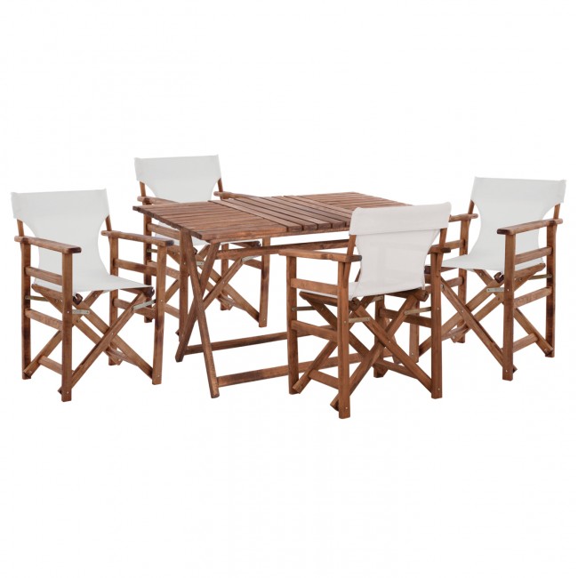 Σετ τραπεζαρίας "ΛΗΜΝΟΣ" 5τμχ από ξύλο οξιάς/textilene σε χρώμα καρυδί/εκρού 120x80x75