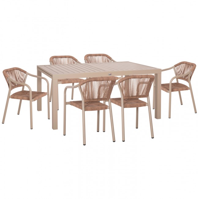 Σετ τραπεζαρίας "KRUM" 7τμχ από αλουμίνιο/rattan σε χρώμα καπουτσίνο/μόκα 160-240x90x73