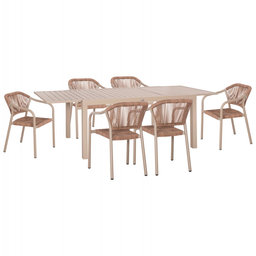 Σετ τραπεζαρίας "KRUM" 7τμχ από αλουμίνιο/rattan σε χρώμα καπουτσίνο/μόκα 160-240x90x73