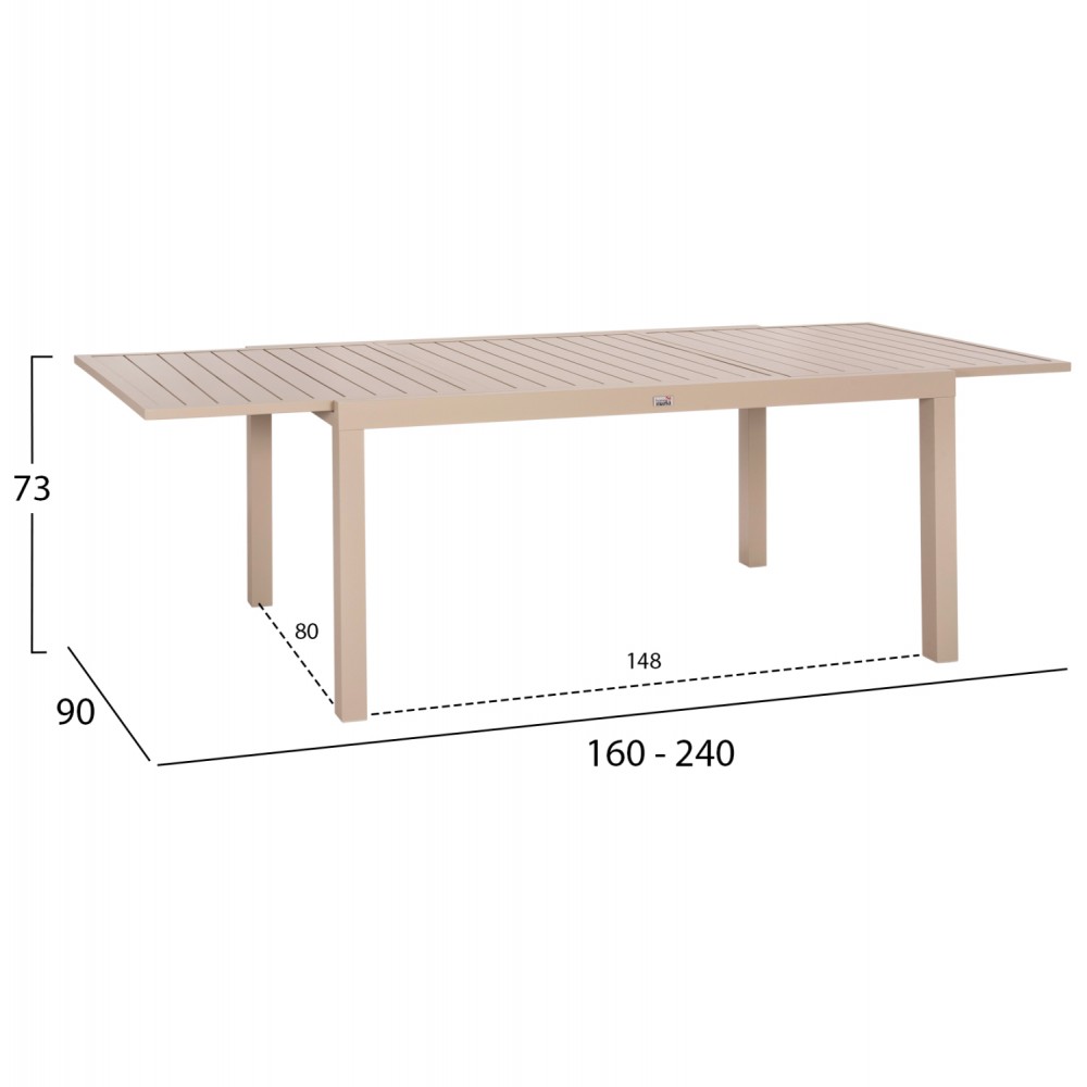 Σετ τραπεζαρίας "KRUM" 7τμχ από αλουμίνιο/rattan σε χρώμα καπουτσίνο/μόκα 160-240x90x73