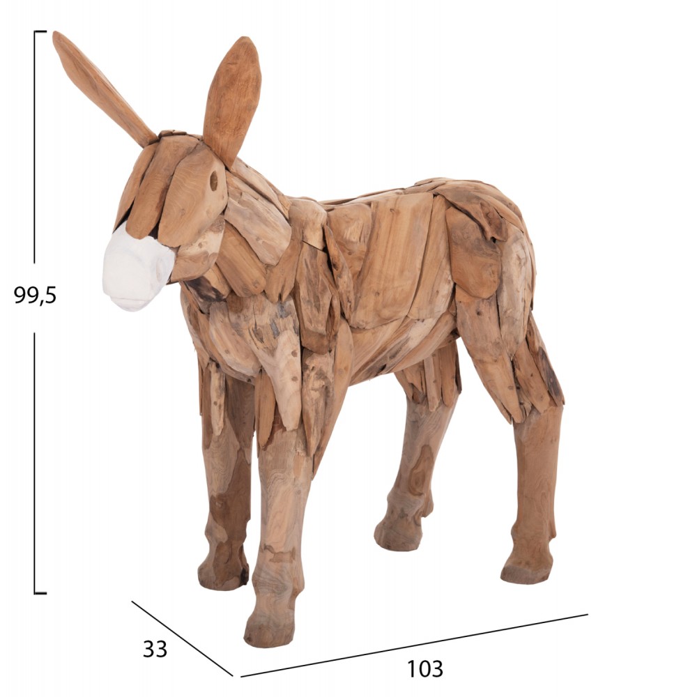 Διακοσμητικό γαϊδουράκι από ξύλο teak σε χρώμα φυσικό 103x33x99.5