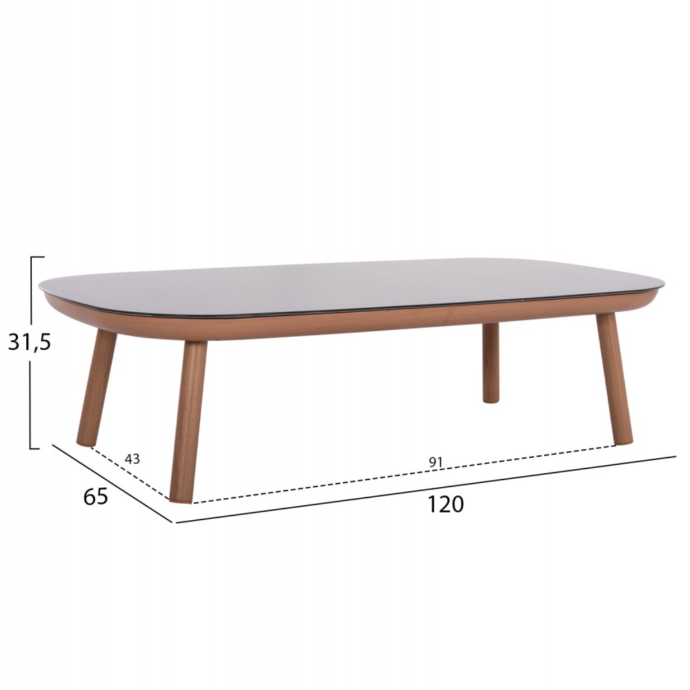 Σετ σαλόνι "KROM" 5τμχ από αλουμίνιο/σχοινί/3D γυαλί σε χρώμα φυσικό/γκρι 120x65x31.5