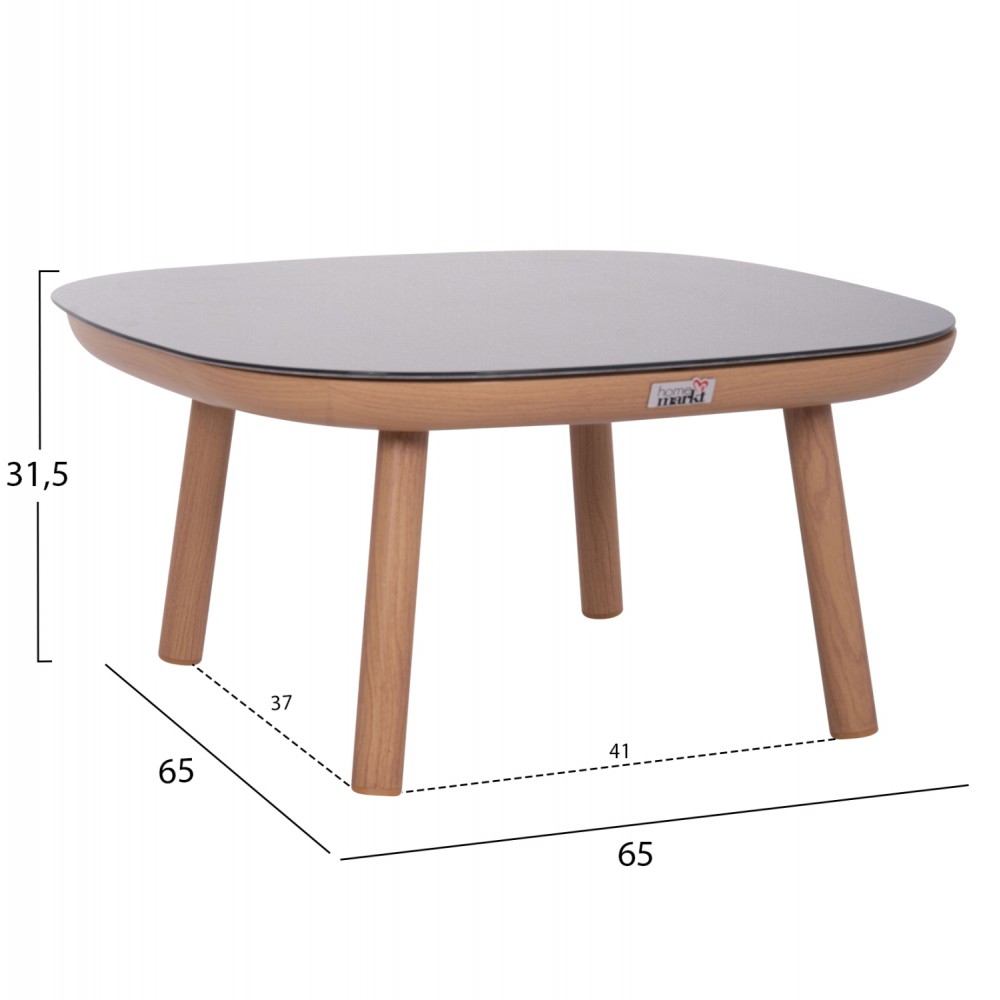 Σετ σαλόνι "KROM" 5τμχ από αλουμίνιο/σχοινί/3D γυαλί σε χρώμα φυσικό/γκρι 120x65x31.5