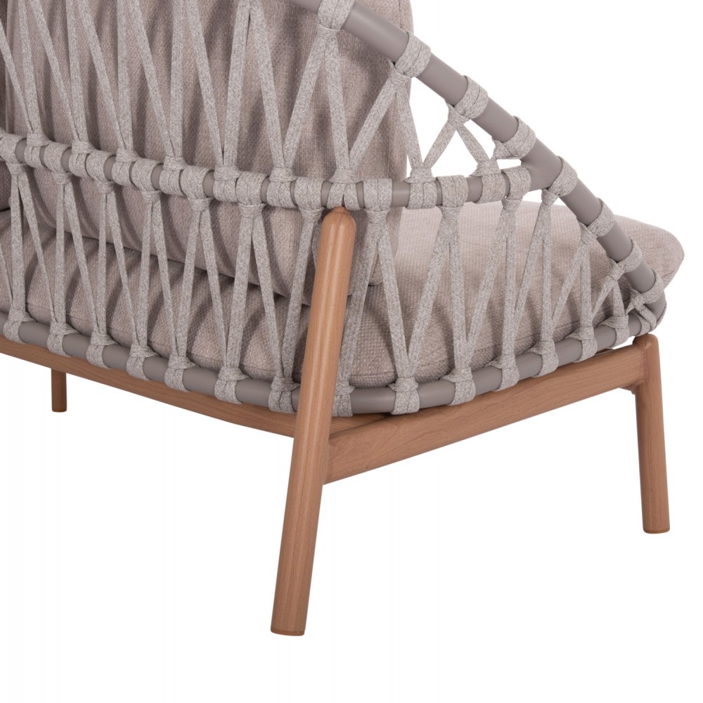 Σετ σαλόνι "KROM" 5τμχ από αλουμίνιο/σχοινί/3D γυαλί σε χρώμα φυσικό/γκρι 120x65x31.5