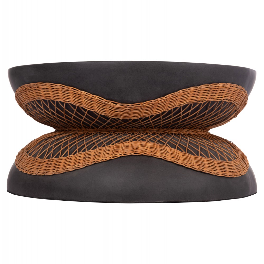 Τραπέζι σαλονιού "ANNA" από fiber cement/rattan σε χρώμα μαύρο/φυσικό Φ92x44.5