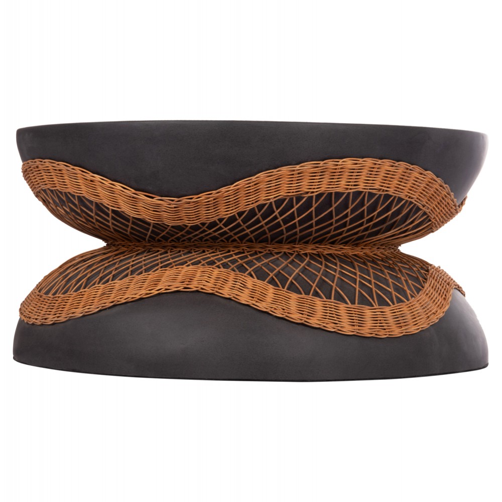 Τραπέζι σαλονιού "ANNA" από fiber cement/rattan σε χρώμα μαύρο/φυσικό Φ92x44.5