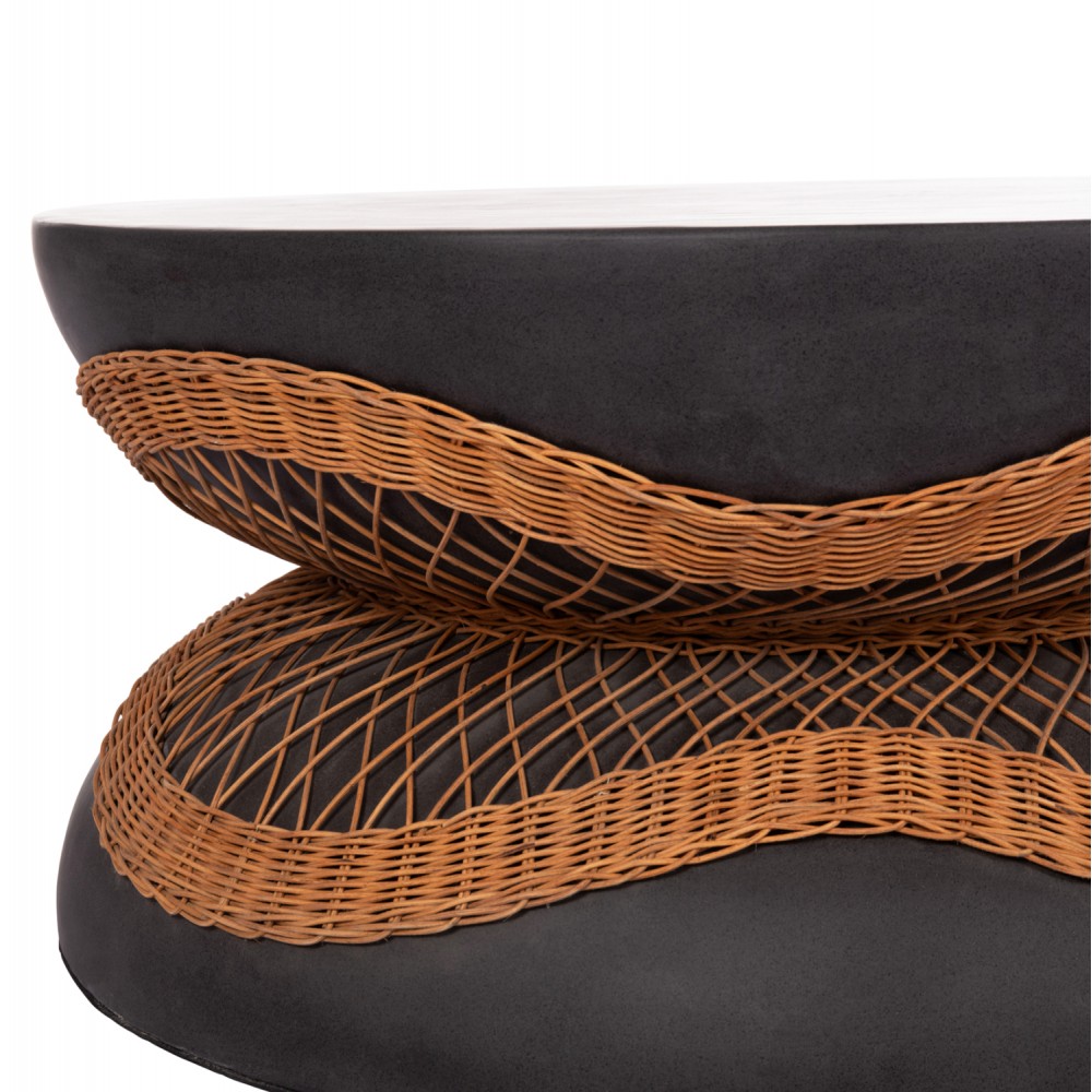 Τραπέζι σαλονιού "ANNA" από fiber cement/rattan σε χρώμα μαύρο/φυσικό Φ92x44.5