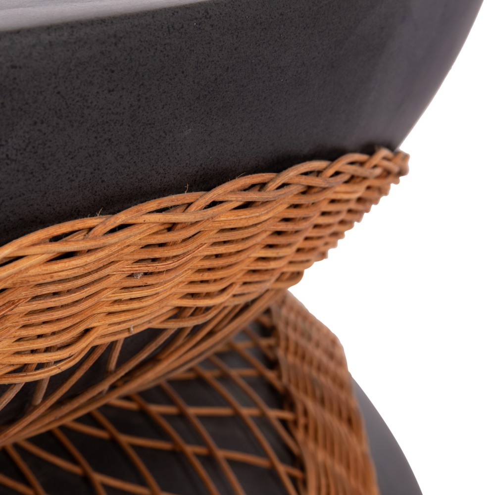 Τραπέζι σαλονιού "ANNA" από fiber cement/rattan σε χρώμα μαύρο/φυσικό Φ92x44.5