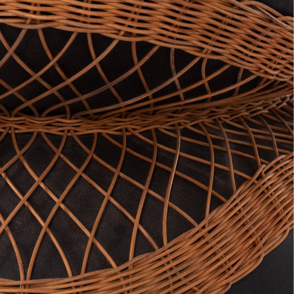 Τραπέζι σαλονιού "ANNA" από fiber cement/rattan σε χρώμα μαύρο/φυσικό Φ92x44.5