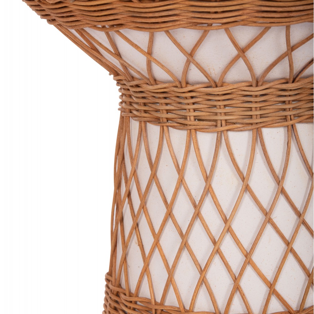 Τραπέζι βοηθητικό "DELIA" από fiber cement/rattan σε χρώμα λευκό/φυσικό Φ40x45