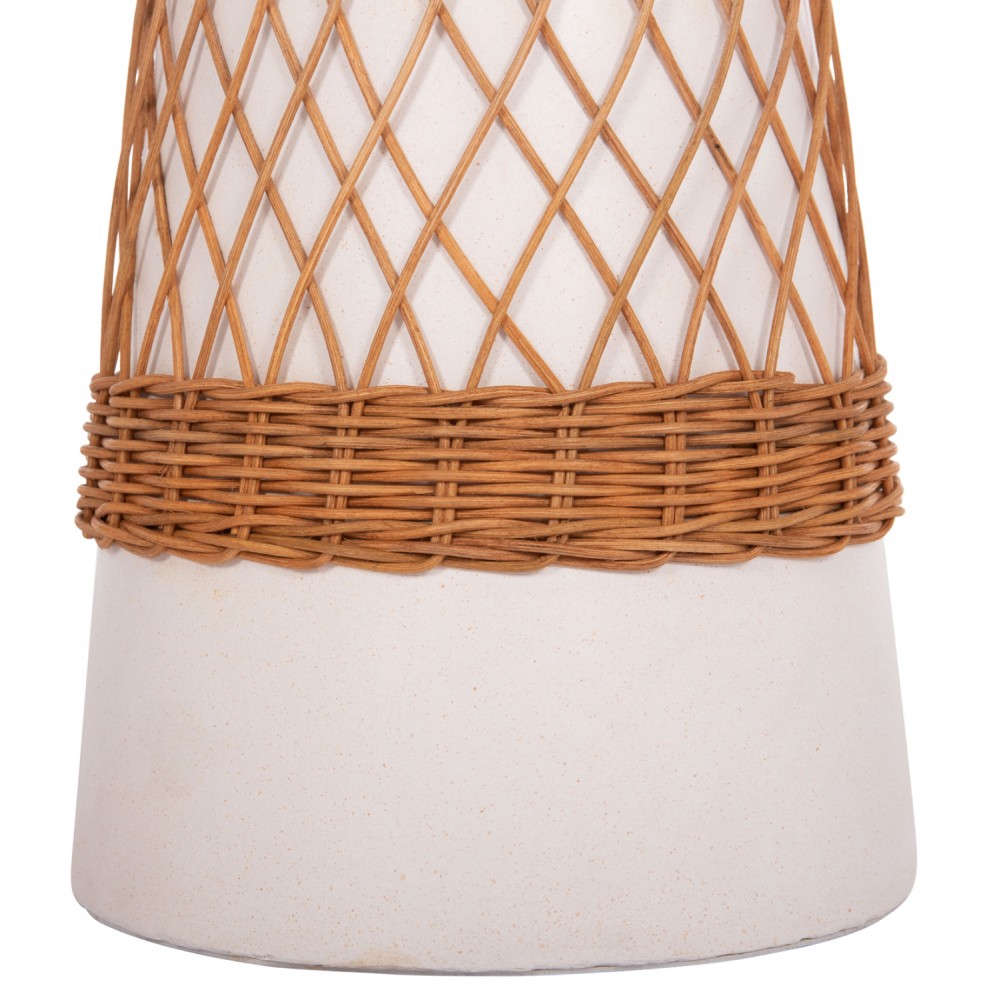 Τραπέζι βοηθητικό "DELIA" από fiber cement/rattan σε χρώμα λευκό/φυσικό Φ40x45