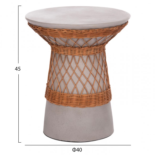 Τραπέζι βοηθητικό "DELIA" από fiber cement/rattan σε χρώμα γκρι/φυσικό Φ40x45