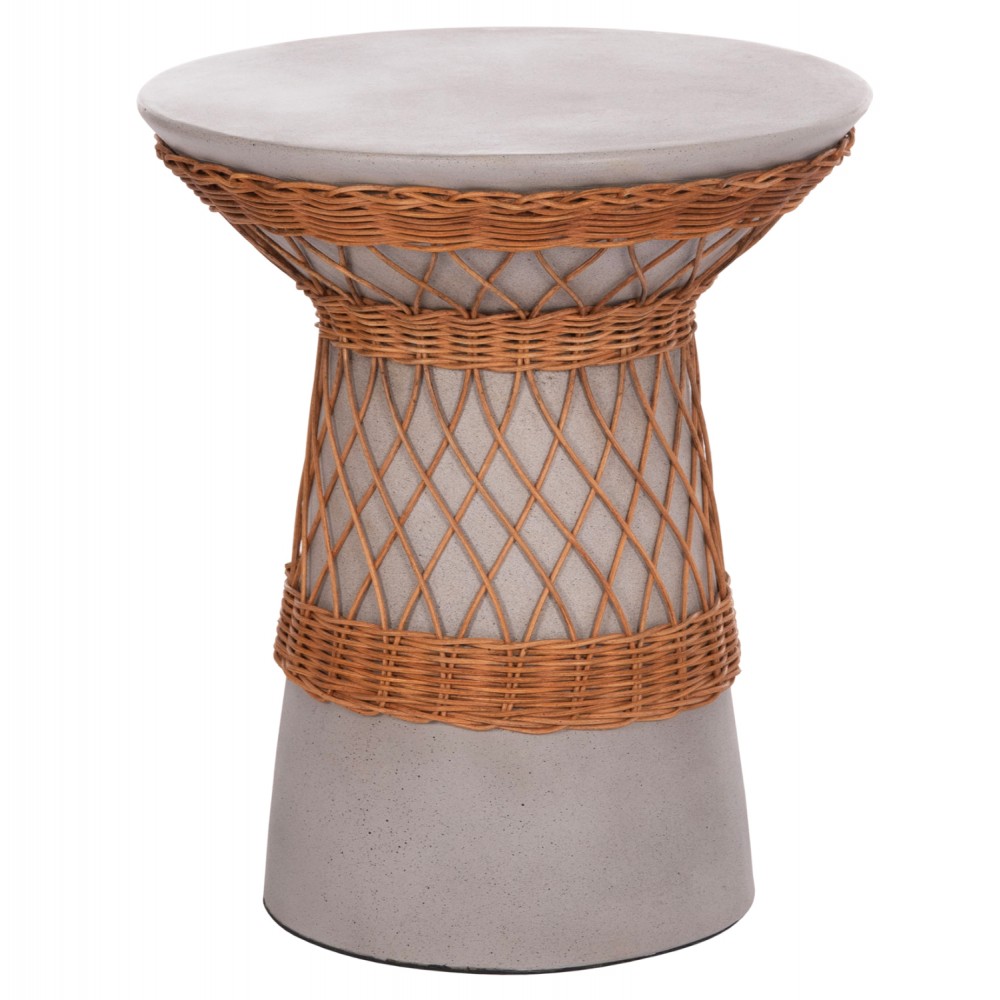 Τραπέζι βοηθητικό "DELIA" από fiber cement/rattan σε χρώμα γκρι/φυσικό Φ40x45