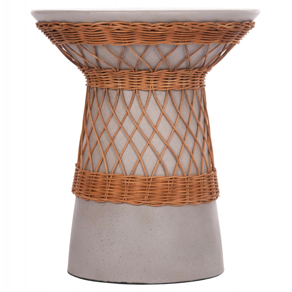 Τραπέζι βοηθητικό "DELIA" από fiber cement/rattan σε χρώμα γκρι/φυσικό Φ40x45