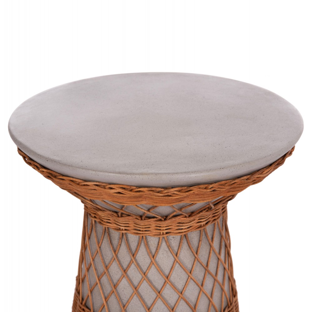 Τραπέζι βοηθητικό "DELIA" από fiber cement/rattan σε χρώμα γκρι/φυσικό Φ40x45