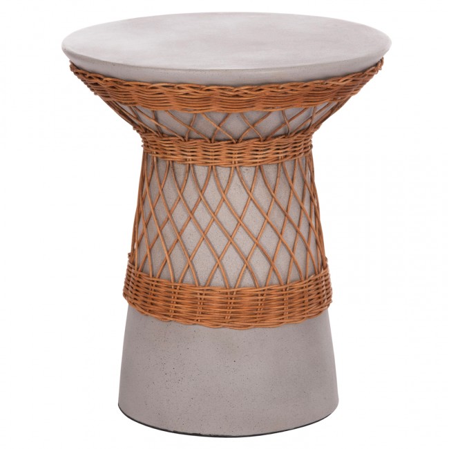 Τραπέζι βοηθητικό "DELIA" από fiber cement/rattan σε χρώμα γκρι/φυσικό Φ40x45