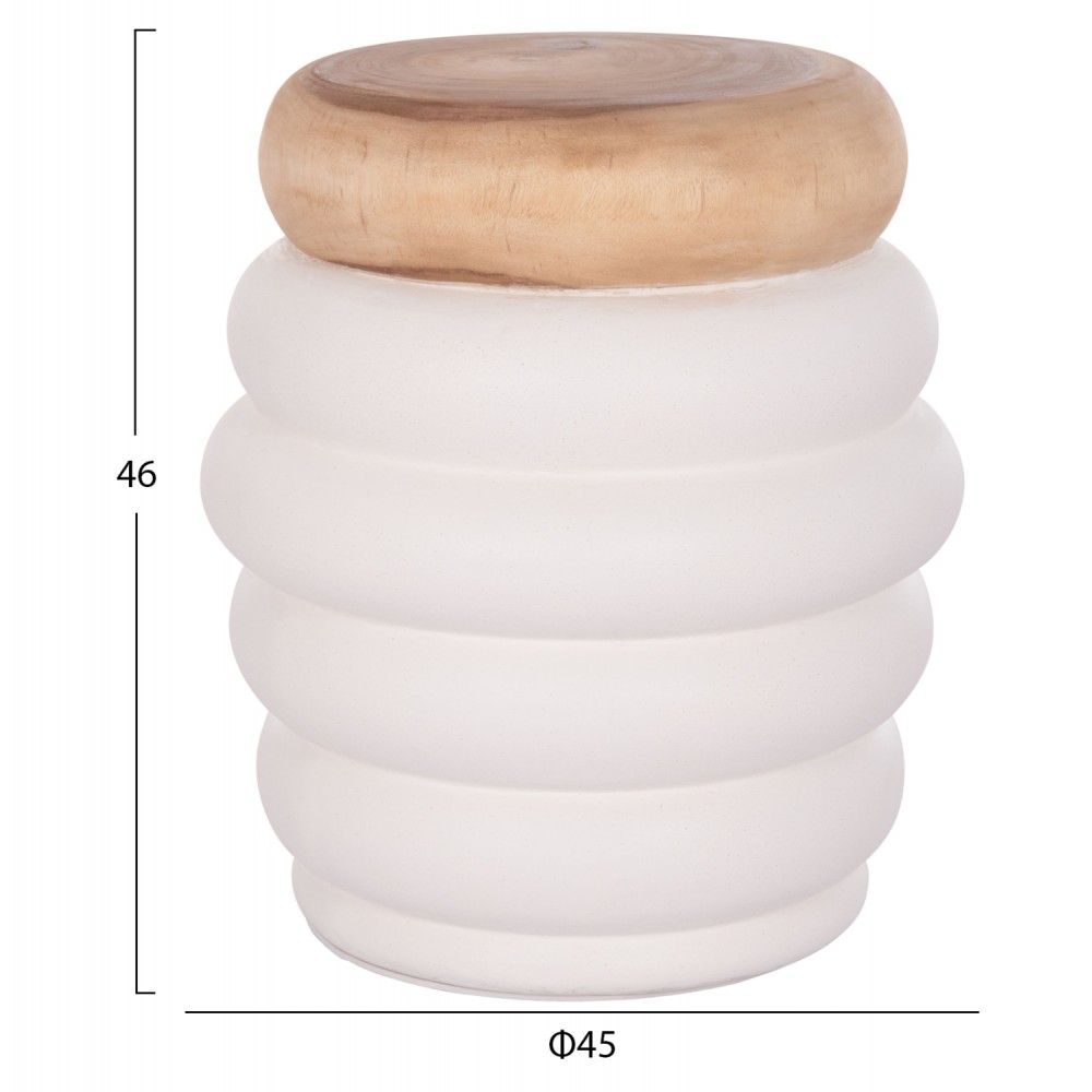 Τραπέζι βοηθητικό "PUFFAT" από fiber cement/ξύλο σε χρώμα λευκό/φυσικό Φ45x46