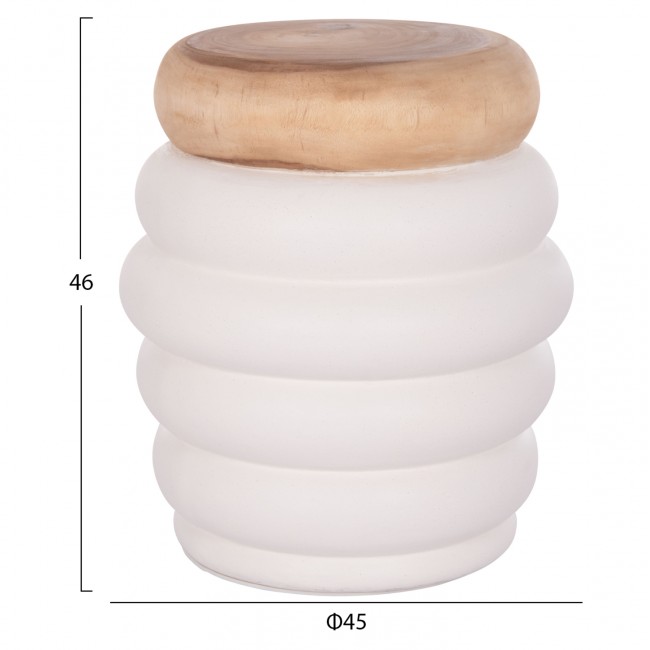 Τραπέζι βοηθητικό "PUFFAT" από fiber cement/ξύλο σε χρώμα λευκό/φυσικό Φ45x46