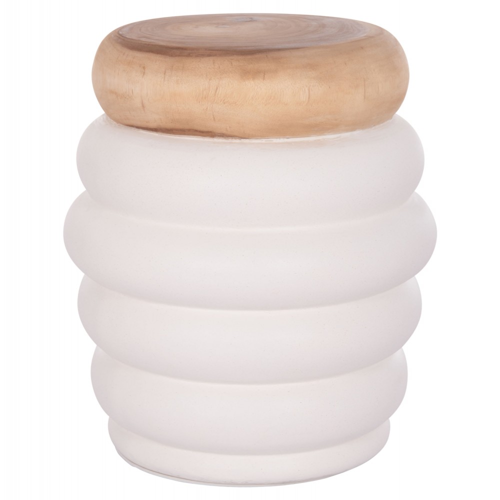 Τραπέζι βοηθητικό "PUFFAT" από fiber cement/ξύλο σε χρώμα λευκό/φυσικό Φ45x46