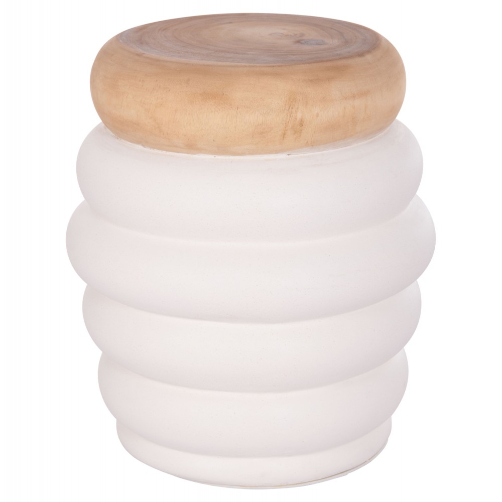 Τραπέζι βοηθητικό "PUFFAT" από fiber cement/ξύλο σε χρώμα λευκό/φυσικό Φ45x46