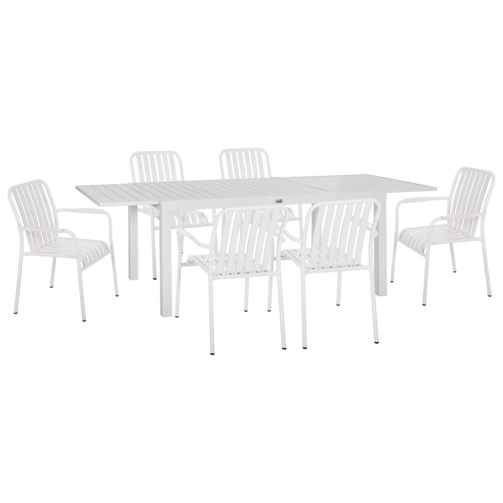 Σετ τραπεζαρίας "KRUM" 7τμχ από αλουμίνιο σε χρώμα λευκό 160-240x90x73