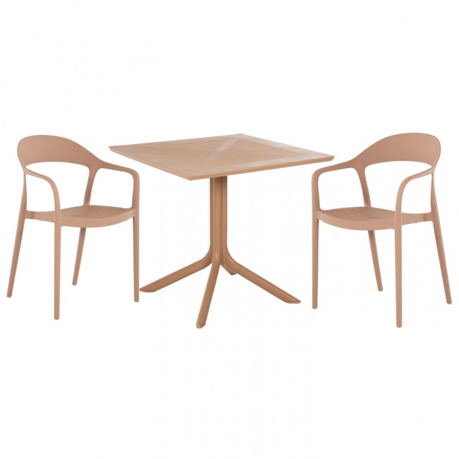 Σετ τραπεζαρίας εξωτερικού χώρου "CLEO" 3τμχ από pp σε χρώμα καπουτσίνο 80x80x75
