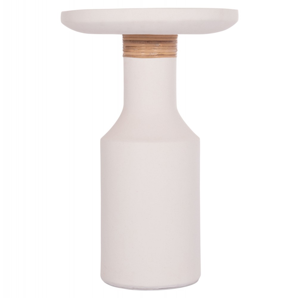 Τραπέζι βοηθητικό "TRED(T)" από fiber cement/rattan σε χρώμα λευκό/φυσικό Φ40x61