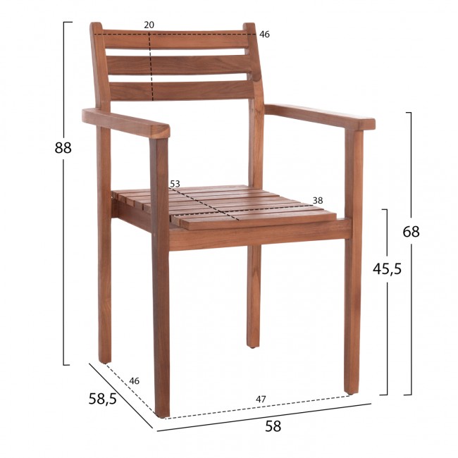 Πολυθρόνα τραπεζαρίας "KEMPO" από ξύλο σε χρώμα φυσικό 58x58.5x88
