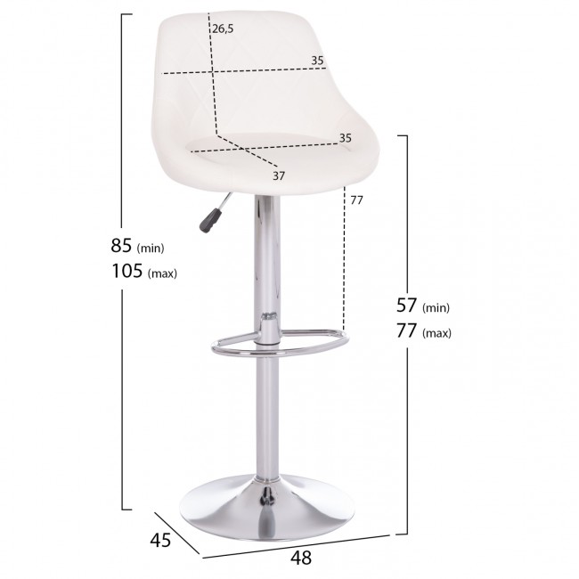 Σκαμπό μπαρ "ROSE" από τεχνόδερμα/μέταλλο σε χρώμα λευκό/χρωμίου 48x45x105