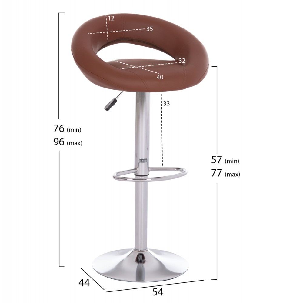 Σκαμπό μπαρ "REA" από τεχνόδερμα/μέταλλο σε χρώμα καφέ/χρωμίου 54x47x96