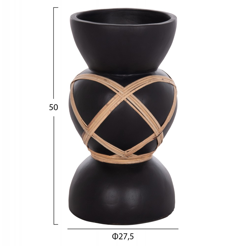 Διακοσμητικό βάζο δαπέδου "MAYNARD" από fiber cement/rattan σε χρώμα μαύρο/φυσικό Φ27.5x50