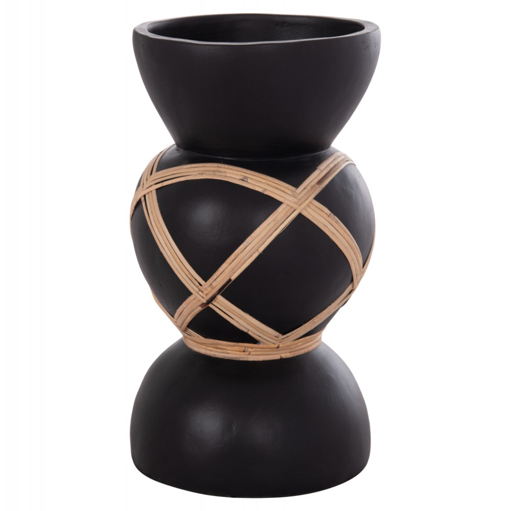 Διακοσμητικό βάζο δαπέδου "MAYNARD" από fiber cement/rattan σε χρώμα μαύρο/φυσικό Φ27.5x50