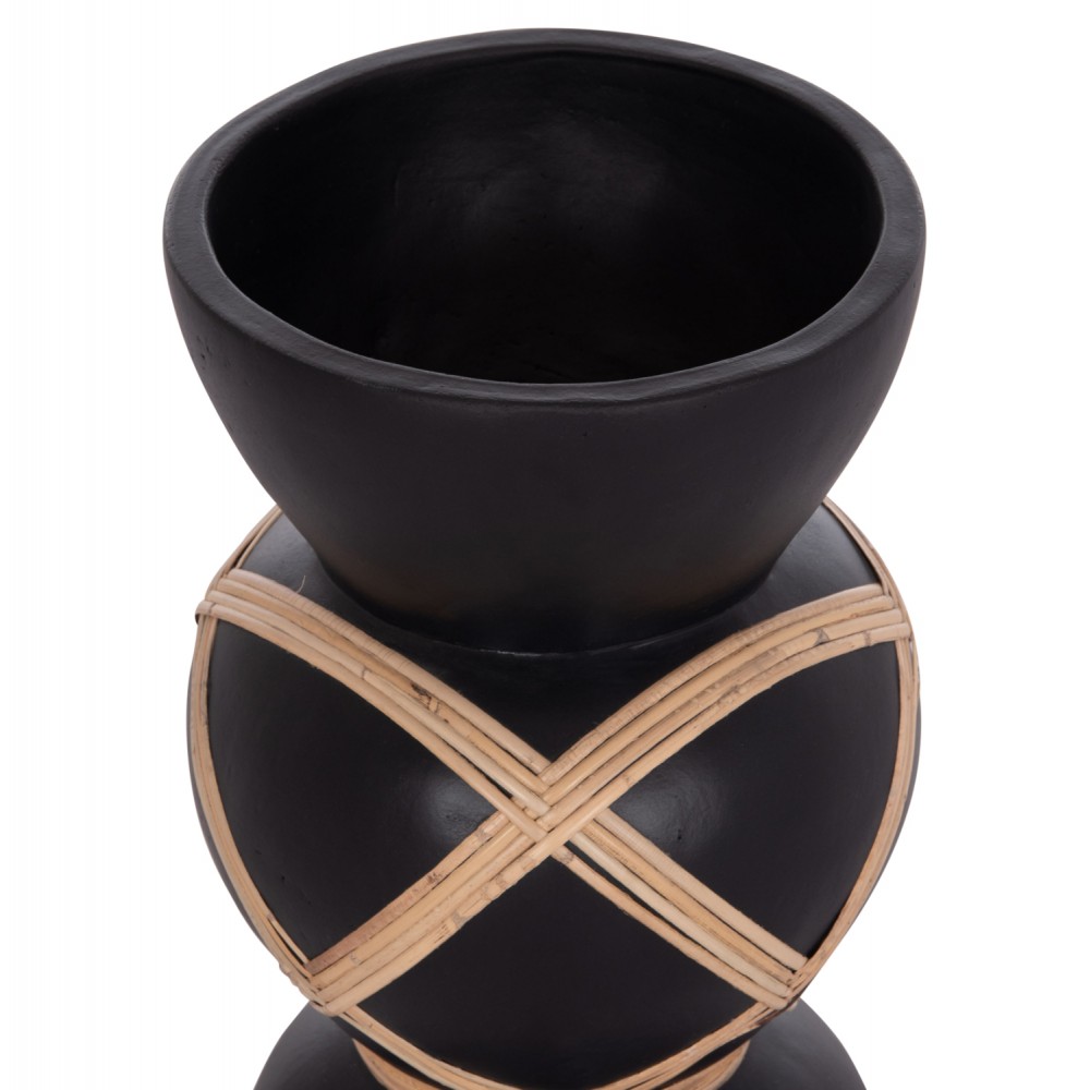 Διακοσμητικό βάζο δαπέδου "MAYNARD" από fiber cement/rattan σε χρώμα μαύρο/φυσικό Φ27.5x50
