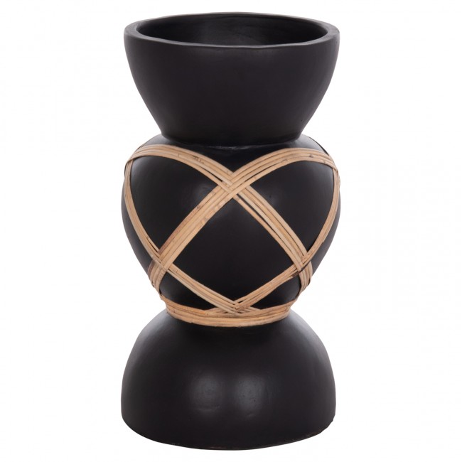 Διακοσμητικό βάζο δαπέδου "MAYNARD" από fiber cement/rattan σε χρώμα μαύρο/φυσικό Φ27.5x50