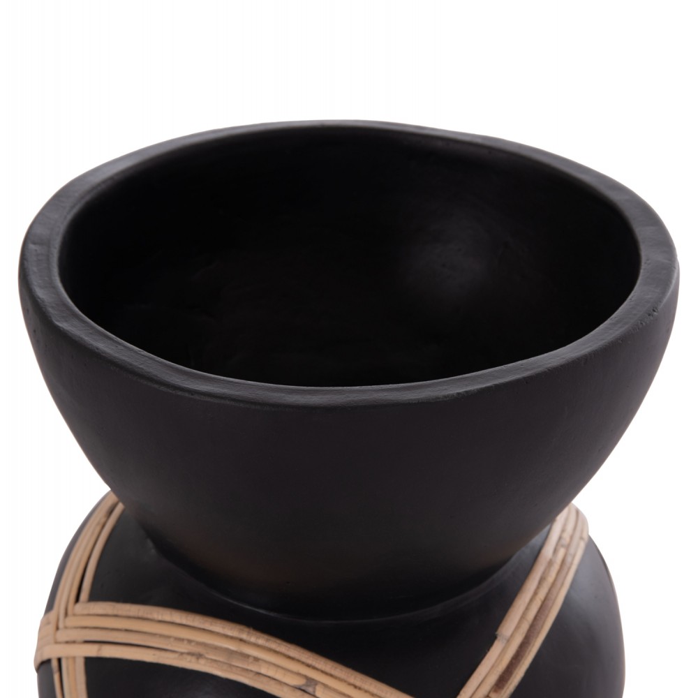 Διακοσμητικό βάζο δαπέδου "MAYNARD" από fiber cement/rattan σε χρώμα μαύρο/φυσικό Φ27.5x50