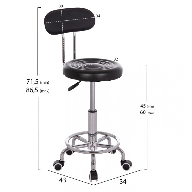 Σκαμπό γραφείου-σχεδιαστηρίου "IRIS" περιστρεφόμενο από pu/μέταλλο σε χρώμα μαύρο/χρωμίου 34x43x86.5