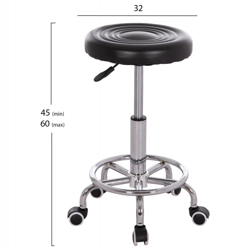 Σκαμπό γραφείου-σχεδιαστηρίου "IRIS" περιστρεφόμενο από pu/μέταλλο σε χρώμα μαύρο/χρωμίου Φ32x45-60