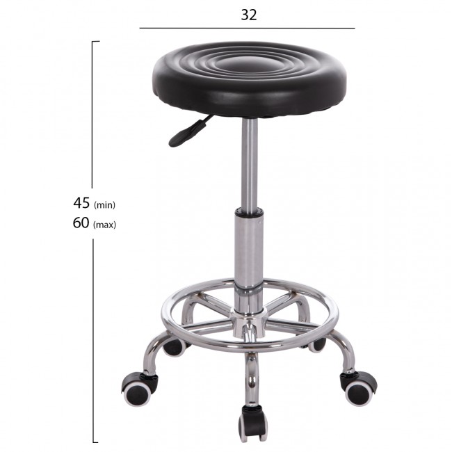 Σκαμπό γραφείου-σχεδιαστηρίου "IRIS" περιστρεφόμενο από pu/μέταλλο σε χρώμα μαύρο/χρωμίου Φ32x45-60