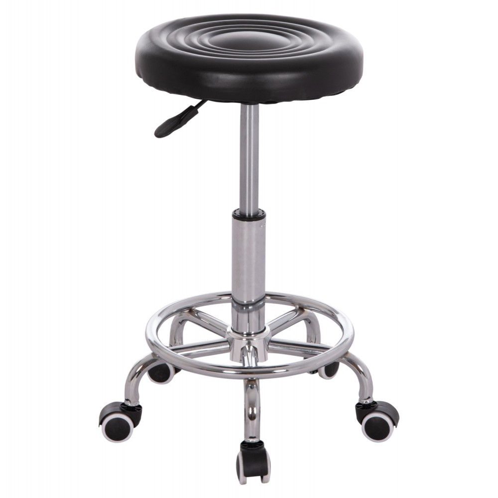 Σκαμπό γραφείου-σχεδιαστηρίου "IRIS" περιστρεφόμενο από pu/μέταλλο σε χρώμα μαύρο/χρωμίου Φ32x45-60