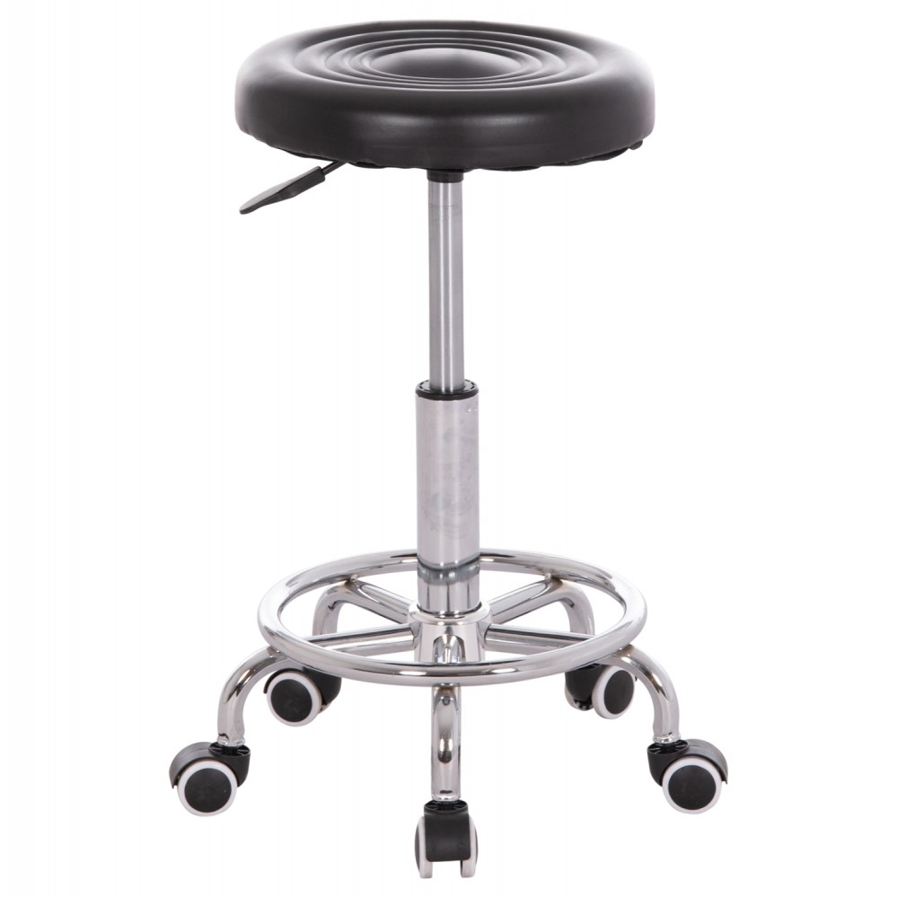 Σκαμπό γραφείου-σχεδιαστηρίου "IRIS" περιστρεφόμενο από pu/μέταλλο σε χρώμα μαύρο/χρωμίου Φ32x45-60