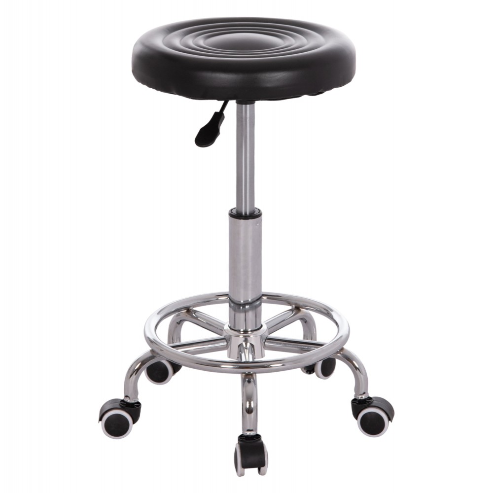 Σκαμπό γραφείου-σχεδιαστηρίου "IRIS" περιστρεφόμενο από pu/μέταλλο σε χρώμα μαύρο/χρωμίου Φ32x45-60