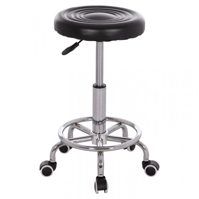 Σκαμπό γραφείου-σχεδιαστηρίου "IRIS" περιστρεφόμενο από pu/μέταλλο σε χρώμα μαύρο/χρωμίου Φ32x45-60