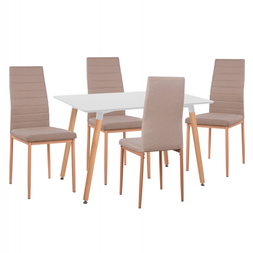 Σετ τραπεζαρίας "MINIMAL" 5τμχ από ξύλο/mdf/ύφασμα σε χρώμα λευκό/μπεζ 120x80x73