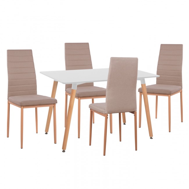 Σετ τραπεζαρίας "MINIMAL" 5τμχ από ξύλο/mdf/ύφασμα σε χρώμα λευκό/μπεζ 120x80x73