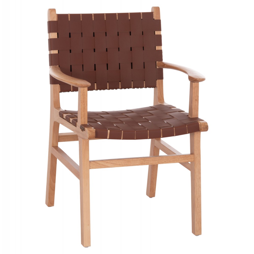 Πολυθρόνα τραπεζαρίας "FELIPE" από ξύλο/pu σε χρώμα φυσικό/καφέ 61x59x86