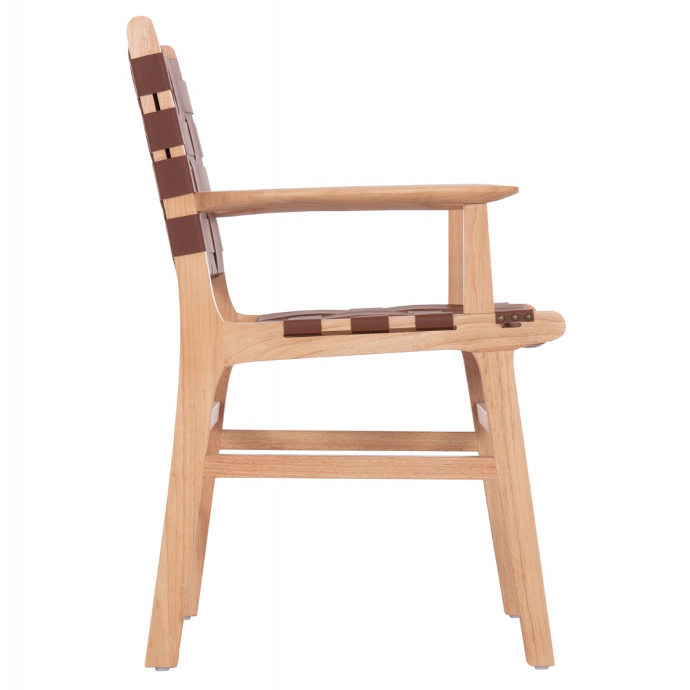 Πολυθρόνα τραπεζαρίας "FELIPE" από ξύλο/pu σε χρώμα φυσικό/καφέ 61x59x86