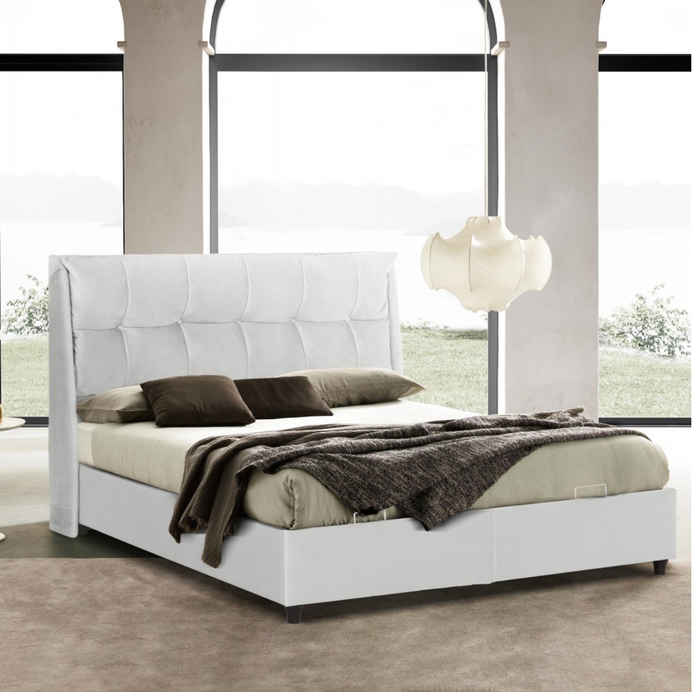 Κρεβάτι διπλό "DREAMLET" με αποθηκευτικό χώρο από ύφασμα μπουκλέ σε χρώμα λευκό 160x200