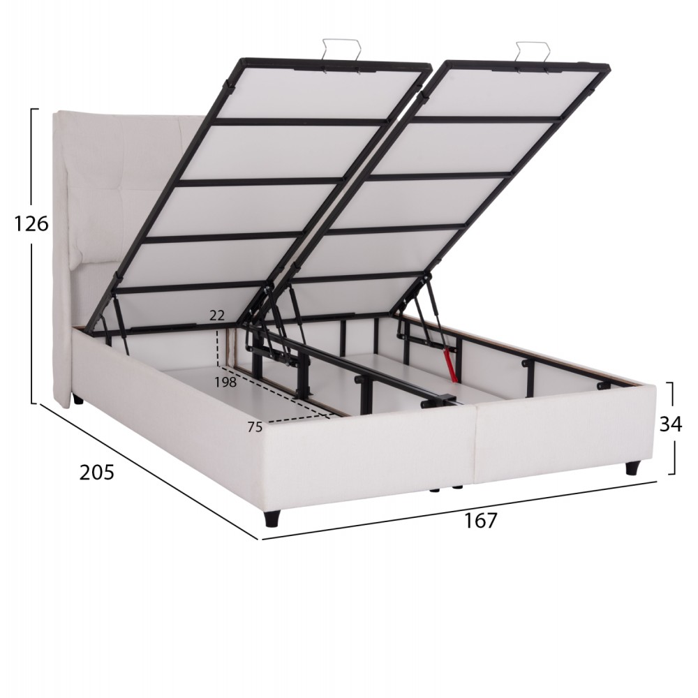 Κρεβάτι διπλό "DREAMLET" με αποθηκευτικό χώρο από ύφασμα μπουκλέ σε χρώμα λευκό 160x200