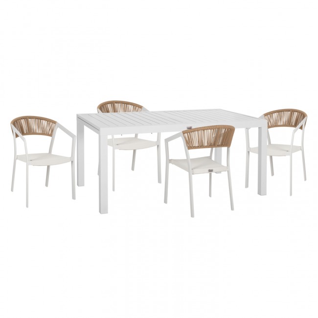 Σετ τραπεζαρίας "KRUM" 5τμχ από αλουμίνιο/rattan σε χρώμα λευκό/μπεζ 160-240x90x73